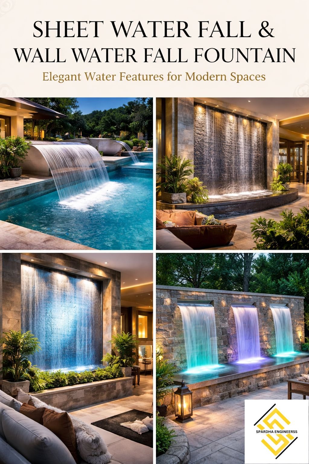 Sheet Waterfall fountain design for modern swimming pool landscape