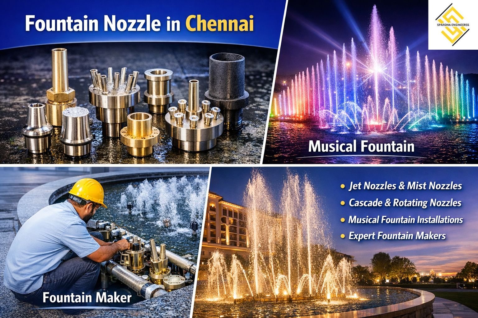 High quality fountain nozzle in Chennai for musical fountain water design.