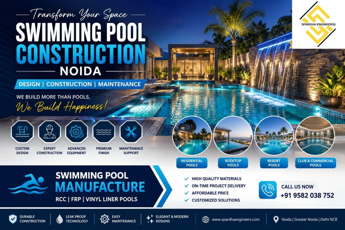 Luxury Swimming Pool Construction Noida with modern design, premium pool manufacturing, installation, and maintenance services.