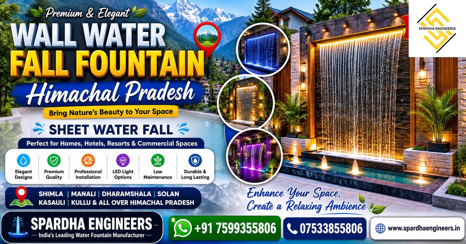 Premium WALL WATER FALL FOUNTAIN Himachal Pradesh by Spardha Engineers