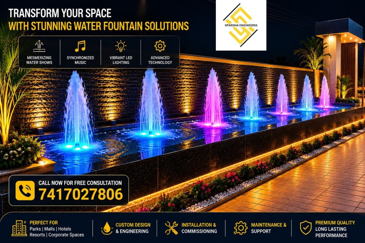Musical Fountain in Noida with colourful LED lighting and synchronised water jets