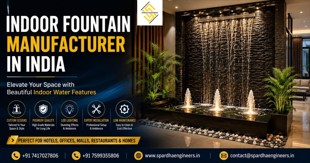 Indoor fountain manufacturer in India creating elegant custom water features for homes and commercial spaces