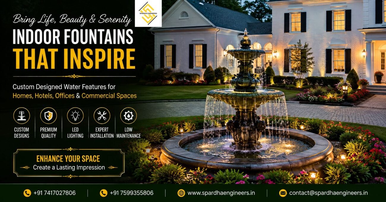 Stunning indoor water feature manufactured in India for elegant homes, hotels, offices, and commercial interiors.