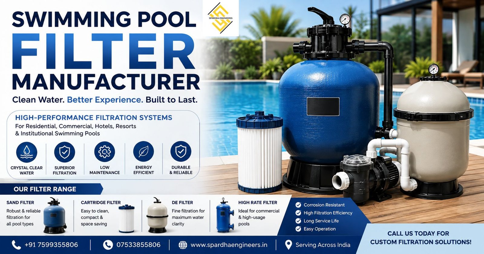 Swimming Pool Filter Manufacturer offering advanced filtration systems for crystal-clear pool water