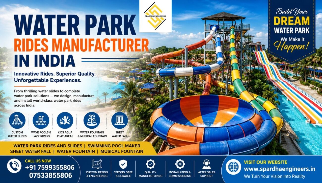 Water Park Rides and Slides with colorful kids water play area