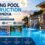 Premium swimming pool construction with blue mosaic tiles, waterfall features and modern lighting