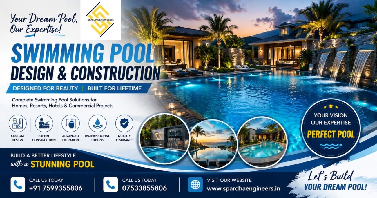 Modern swimming pool design and construction with stylish outdoor landscaping