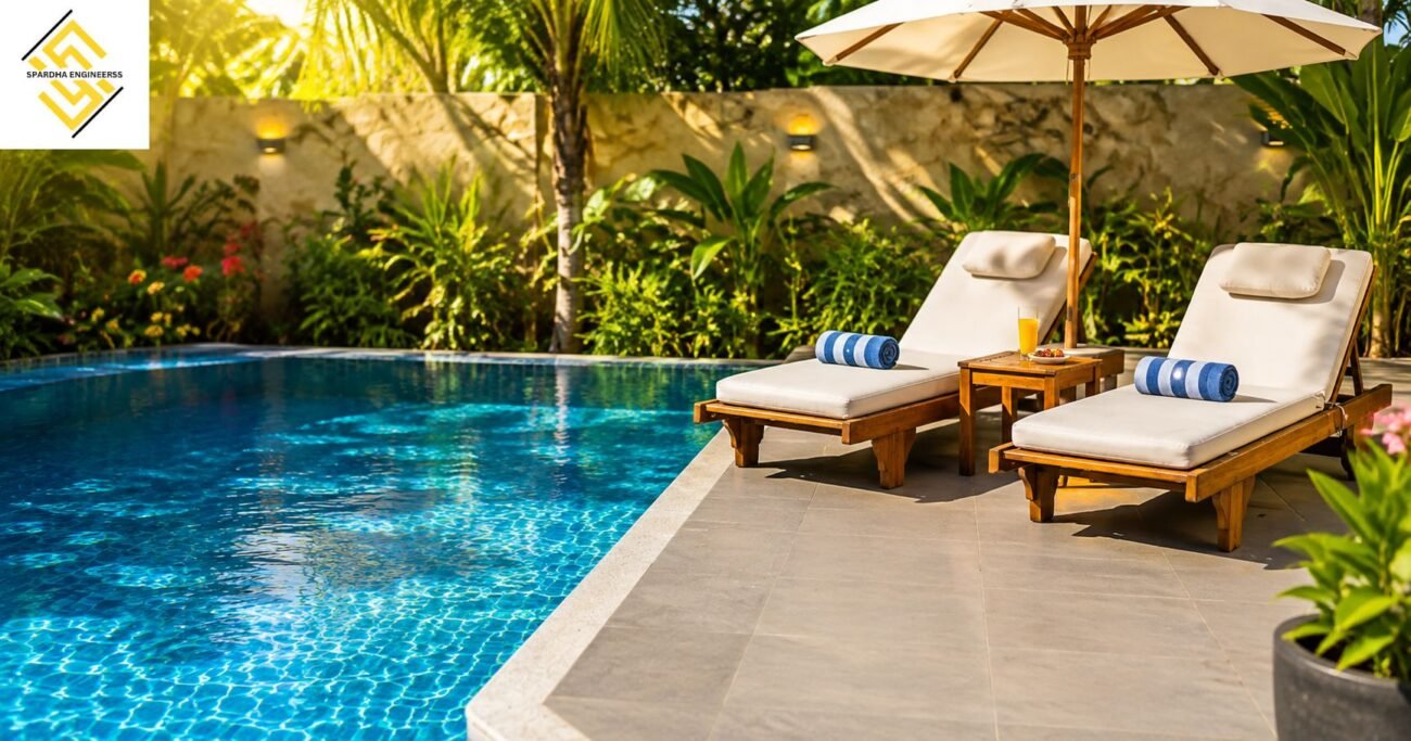 Professional swimming pool construction with modern design and premium finishing