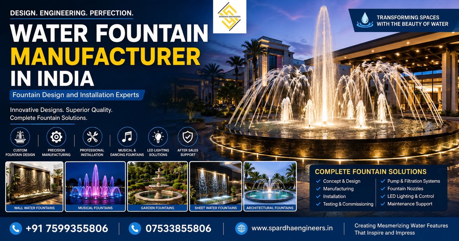 Water Fountain Manufacturer in India offering custom fountain design and installation solutions