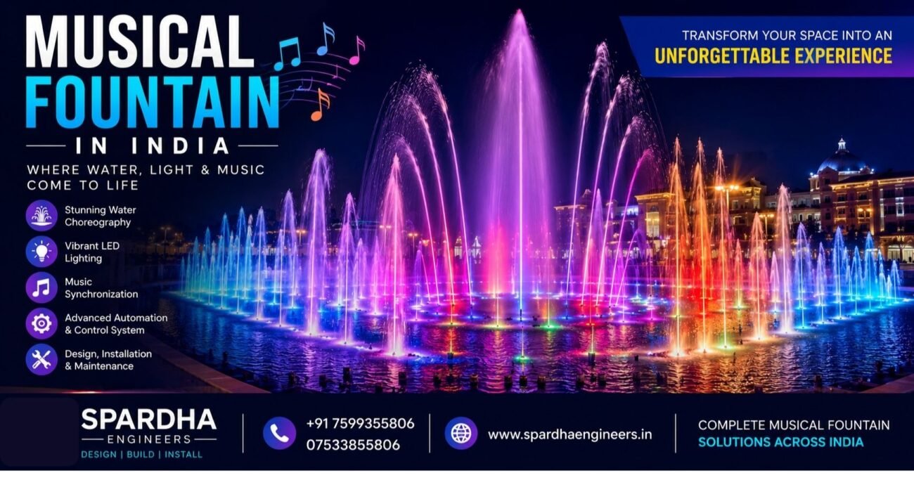 Musical Fountain in India with colorful water and light effects